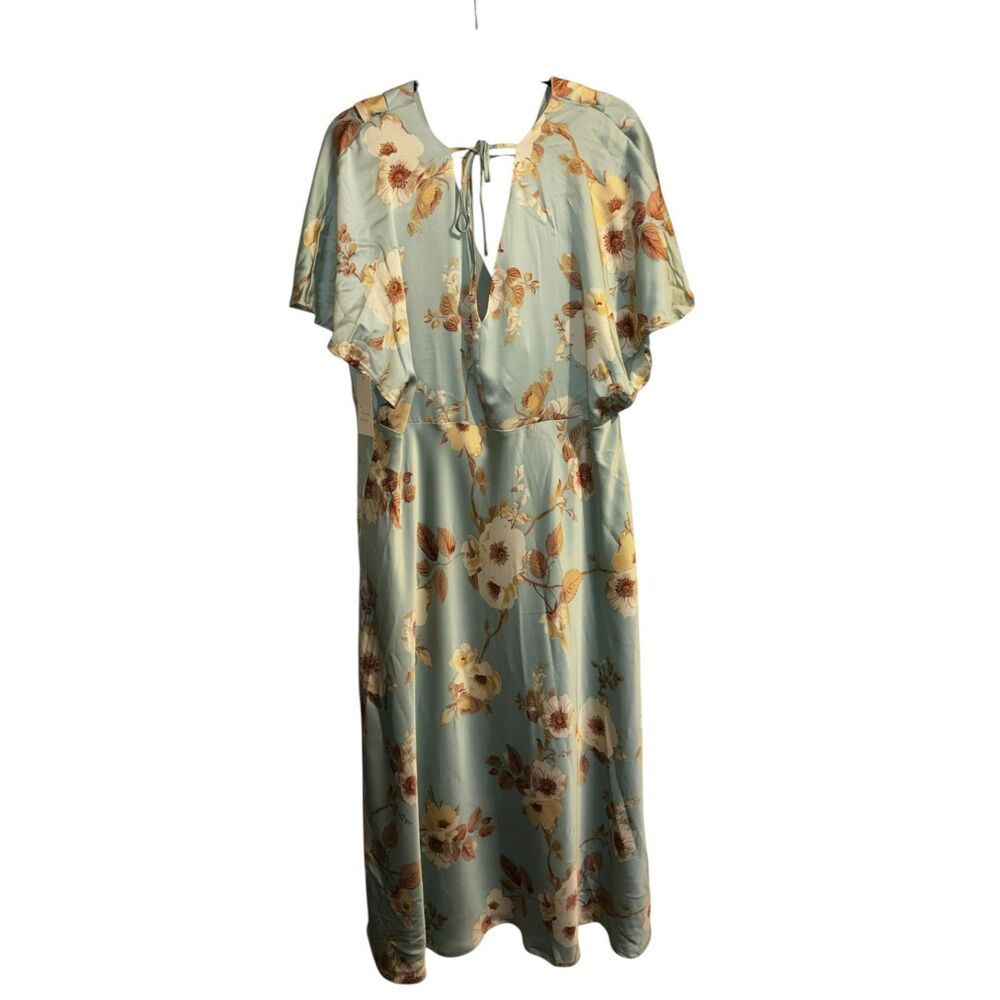 A New Day Floral Satin Maxi Dress Sage Green Plus Size 1X Cottagecore
